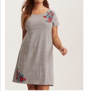 Torrid Grey Knit Embroidered T-Shirt Dress